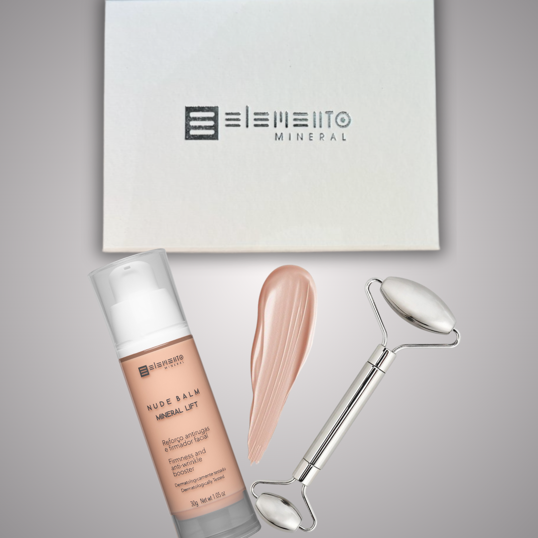 Caixa Kit - 1 Nude Balm Mineral Lift + 1 Roller Massagem Facial Aço Inox